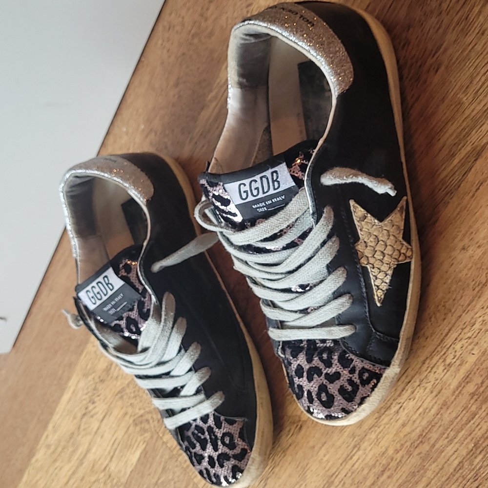 Golden Goose Superstar Black leopard sequin snakeskin Neiman Marcus Excl 6 36